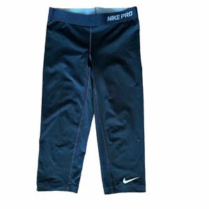 Nike Pro Dri-Fit Wide Elastic Waistband Knee Length Black Womens Leggings XS